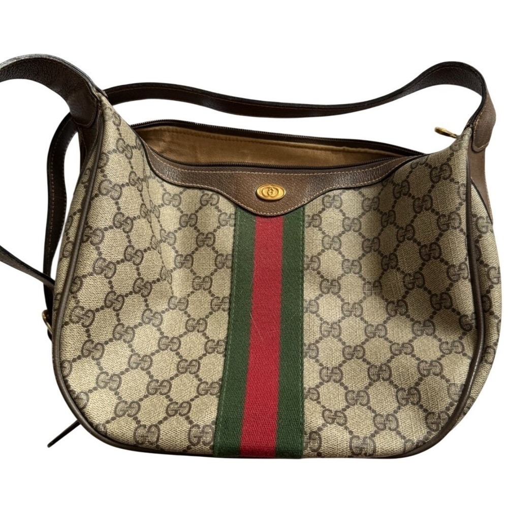 Vintage GUCCI Authentic Sherry GG Shoulder Bag Brown‎ Monogram Coated Canvas - Picture 3 of 13